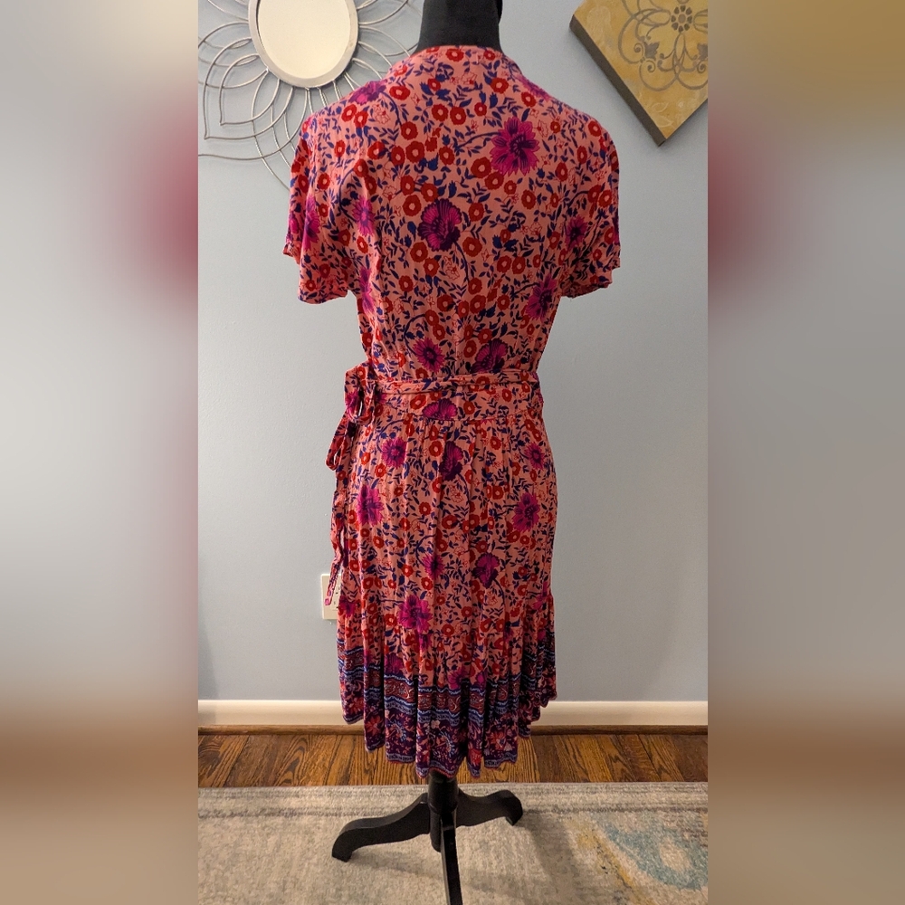 Akivide Women's Summer Boho Floral Print Wraparound Dress (L) - Picture 4 of 7
